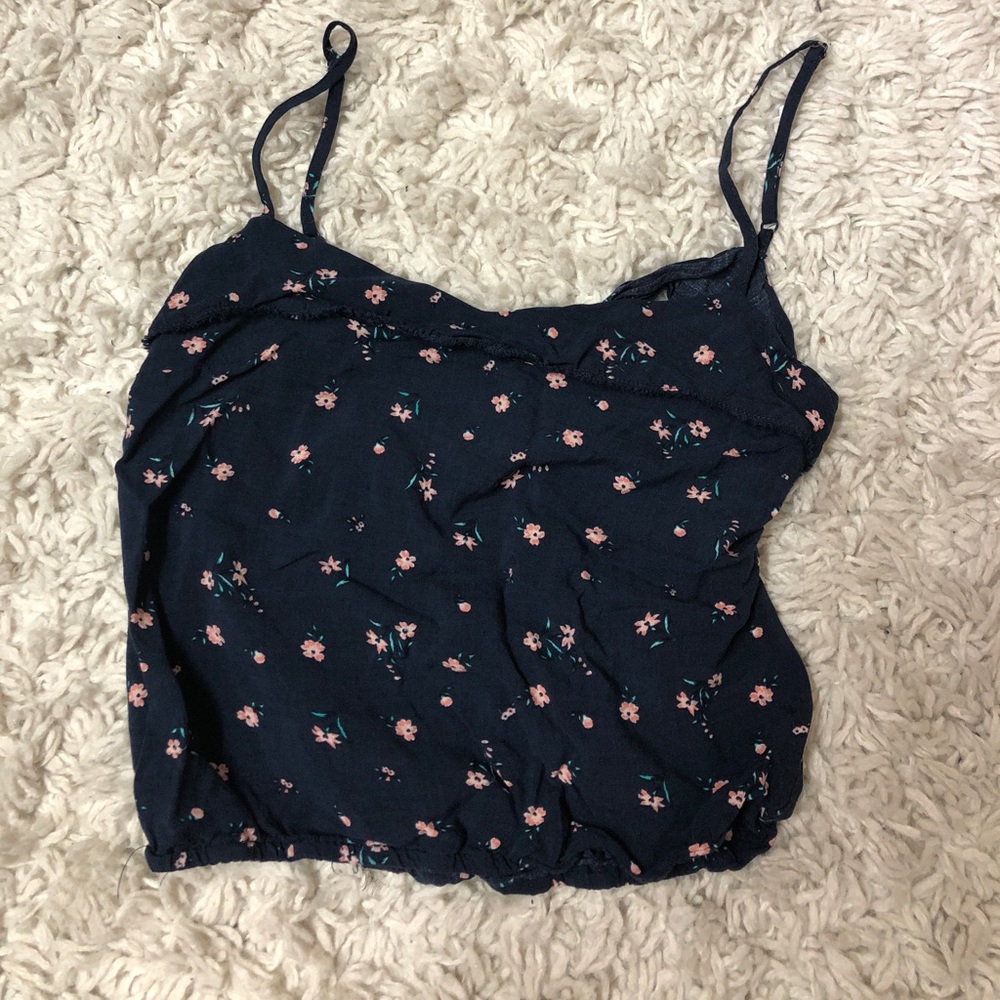 Navy floral crop top. Open back
